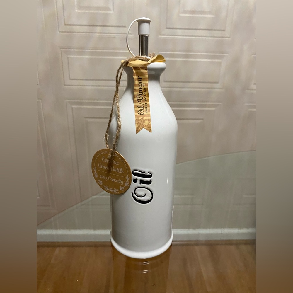 Brand New 10 Strawberry Street Oil  & Vinegar bottle White 10"